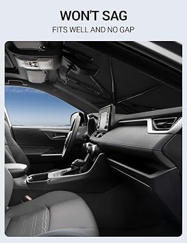 Proadsy Windshield Sun Shade Umbrella for Mazda CX-5 2017-2025 2026 Foldable Car Umbrella Sunshade with Soft TPU Handle Spring Structure Crystal Cooling Material Protect Car from Rays & Heat