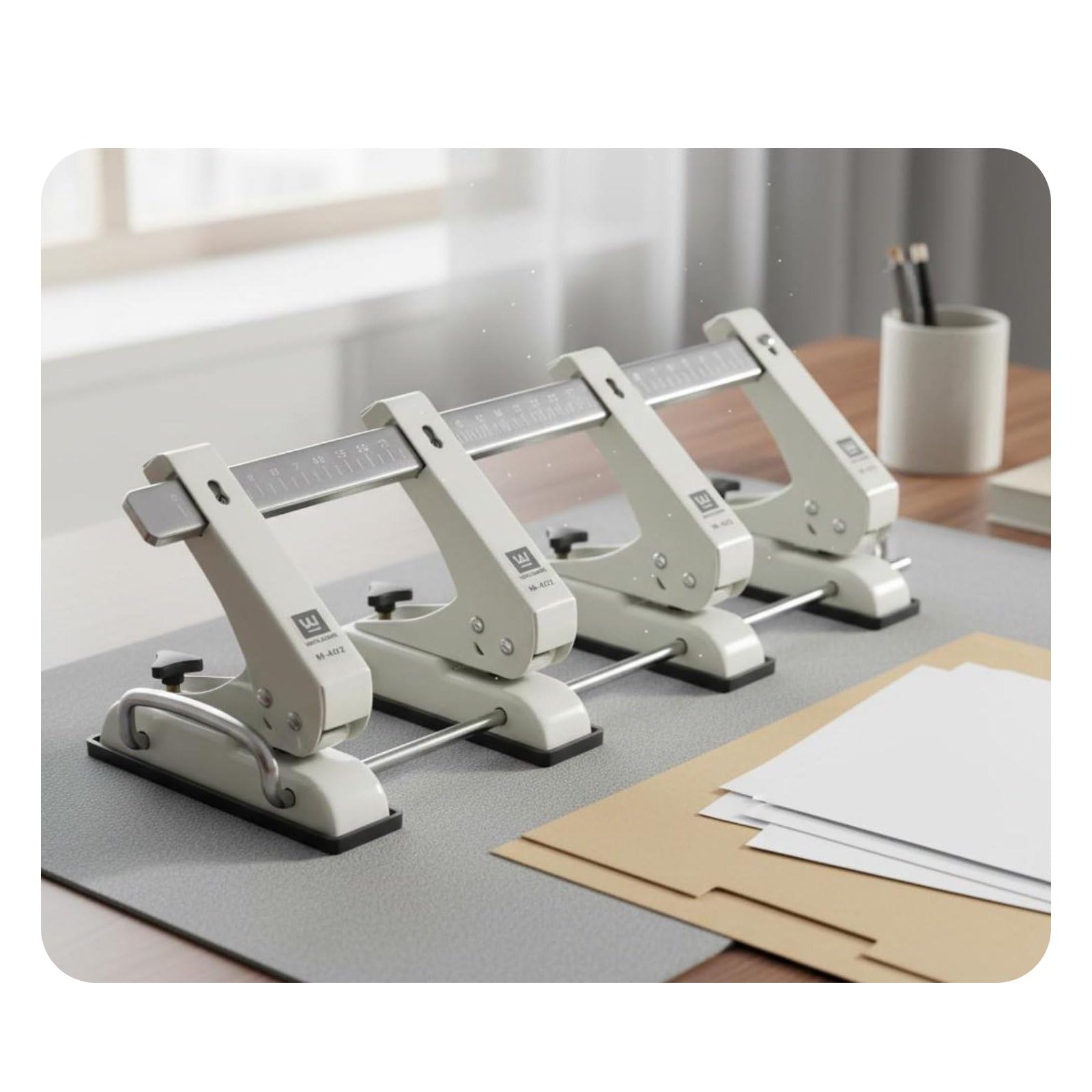 Perforatore di Carta per Ufficio Compatibile con Raccoglitori Perforatrice Bucherellatrice Strumento per Documenti Costruzione Robusta E Base Stabile, 4-Fori Regolabile