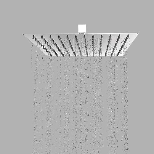 BonKaso Square Slim Rain Shower Head 8 Inch - Stainless Steel, Chrome Finish, Wall Mounted, Long-Lasting, Rust-Free, Corro...