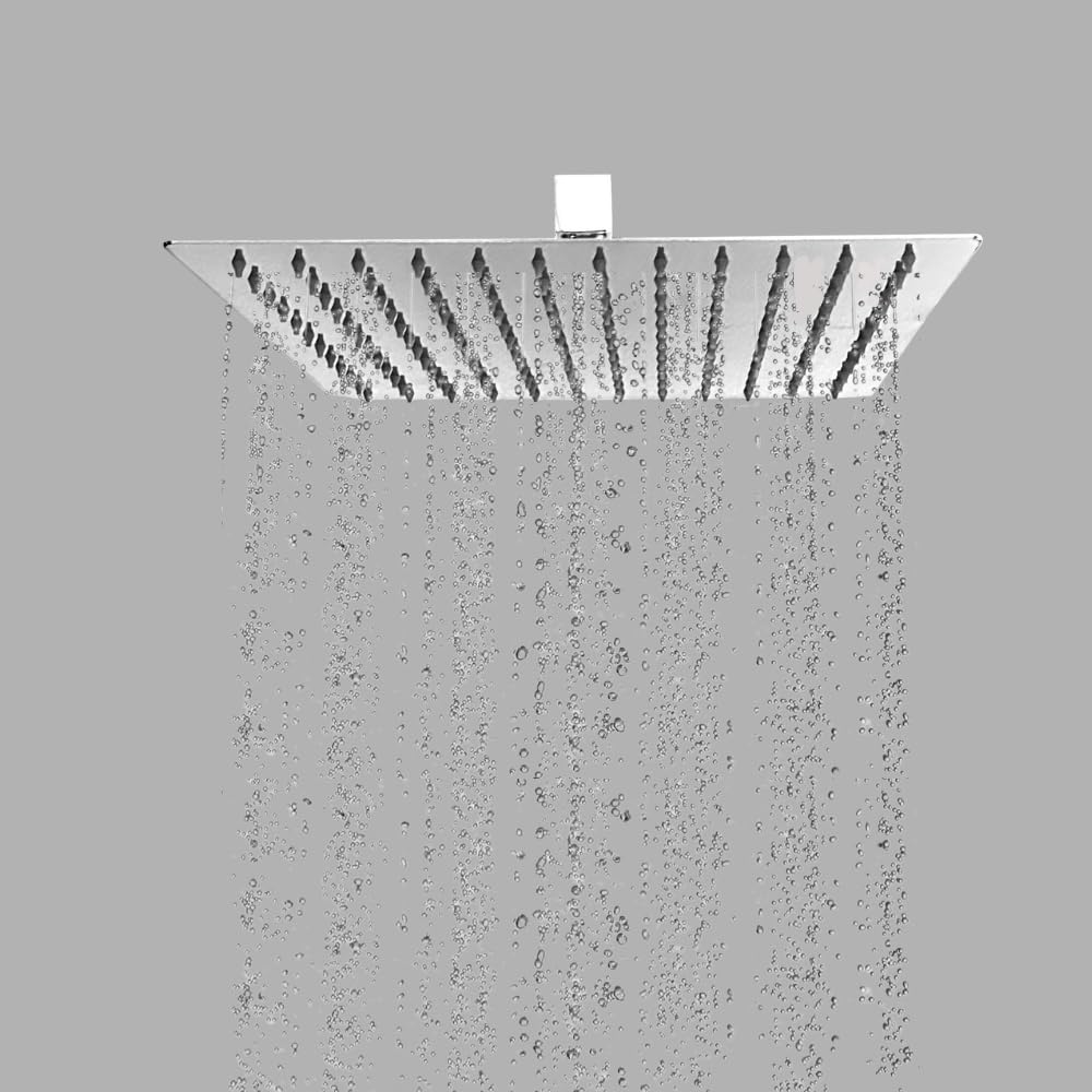 BonKaso Square Slim Rain Shower Head 8 Inch - Stainless Steel, Chrome Finish, Wall Mounted, Long-Lasting, Rust-Free, Corro...