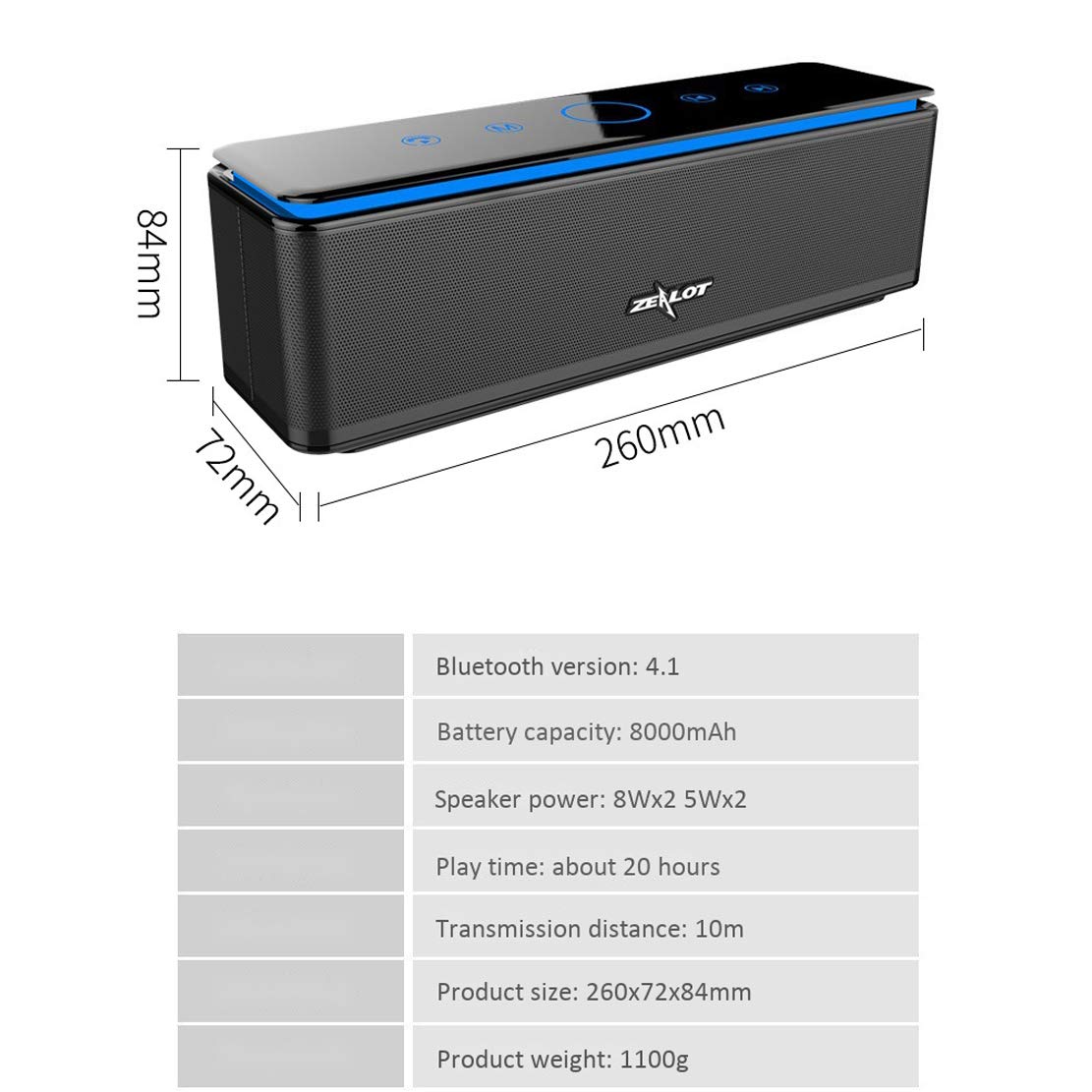 Głośnik Bluetooth 4 głośniki, ulepszony bas, bezprzewodowy głośnik 8000 mAh, bateria zewnętrzna, mobilna