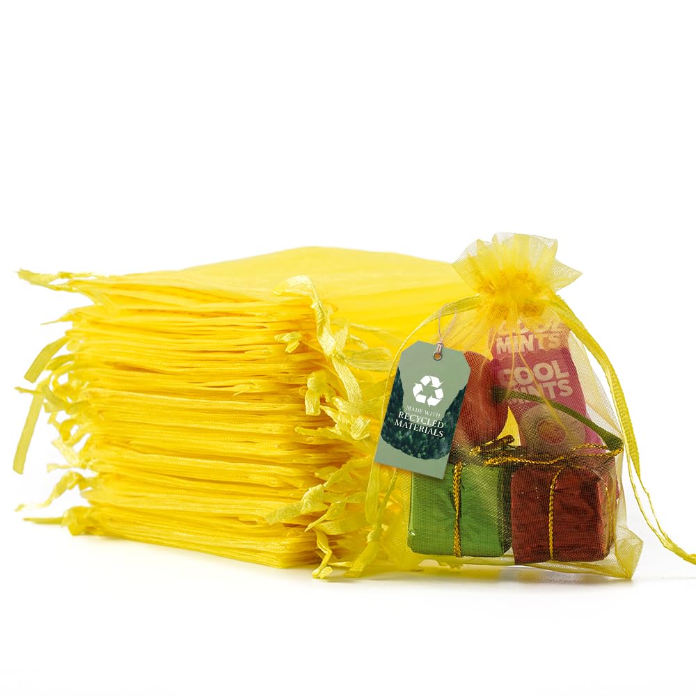 Meowoo 100PCS Organza Bags (3x4inch, Yellow)