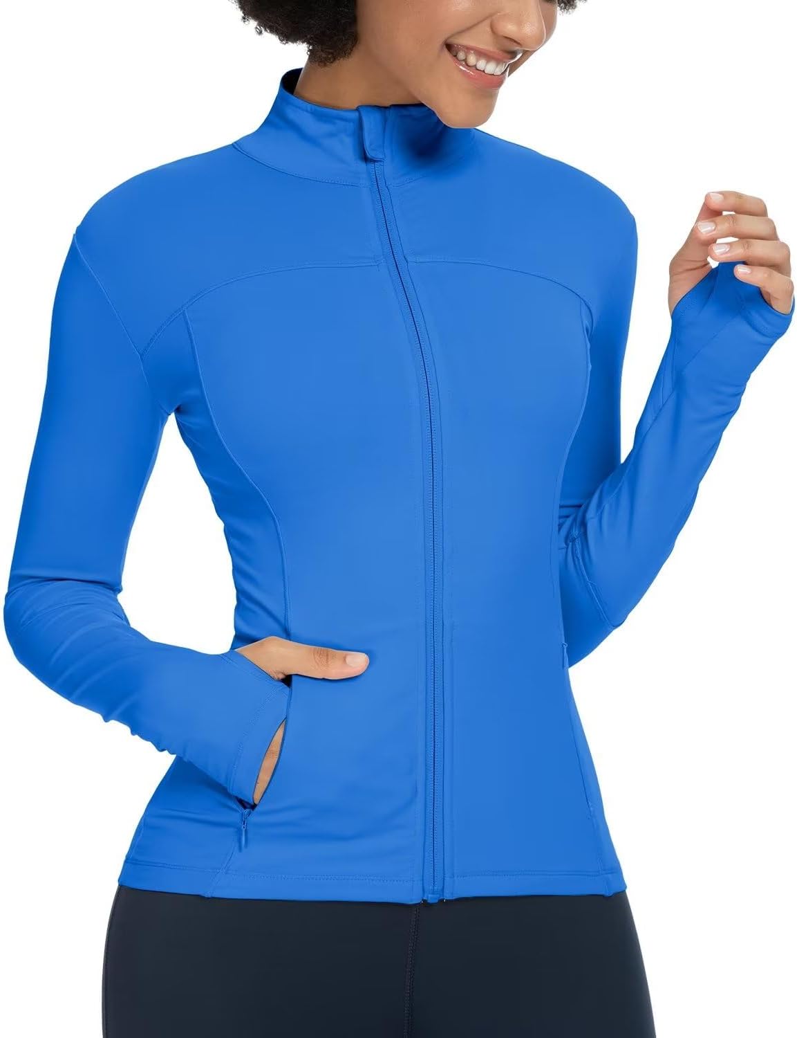QUEENIEKE Ladies Soft Cotton Full Zip Slim Fit Running Jackets with Pockets