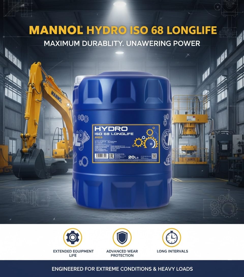 MANNOL 2103 Hydrauliköl ISO 68 HLP Longlife, DIN 51524-2, 20L | Mineralisches Hydrauliköl mit Verschleiß-, Oxidations- und Korrosionsschutz für Bau, Bergbau und Industrie, ISO 11158 HM