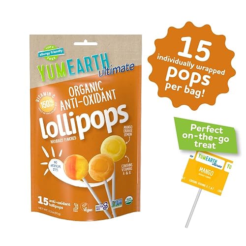 Miniatura 2 de YumEarth Ultimate Organic - Paletas antioxidantes, 15 unidades, aptas para alérgicos, sin gluten, sin OMG, veganas, sin sabores ni tintes