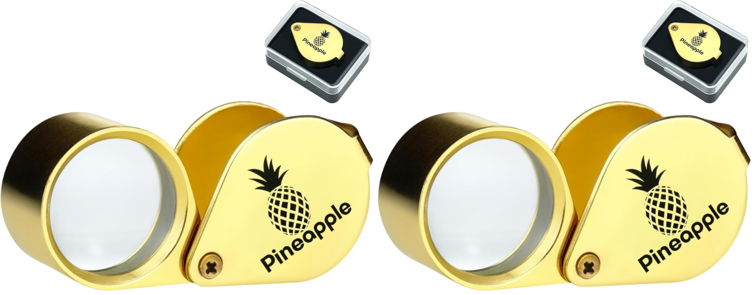 Pineapple 30X Jewelers Loupe Magnifier Foldable Pocket Magnifying Glass Small Jewelry Eye Loop for Jewelers, Gems, Diamonds, Plants, Coins (Gold) (Pack of 2)