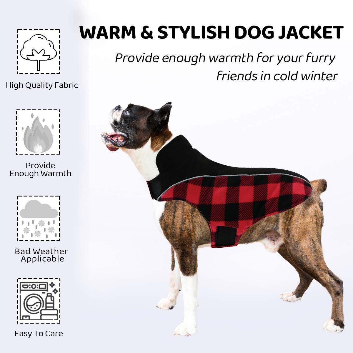 CITÉTOILE Manteau Réversible Chien Hiver Veste Polaire Réfléchissante Rouge Petit Moyen Grand