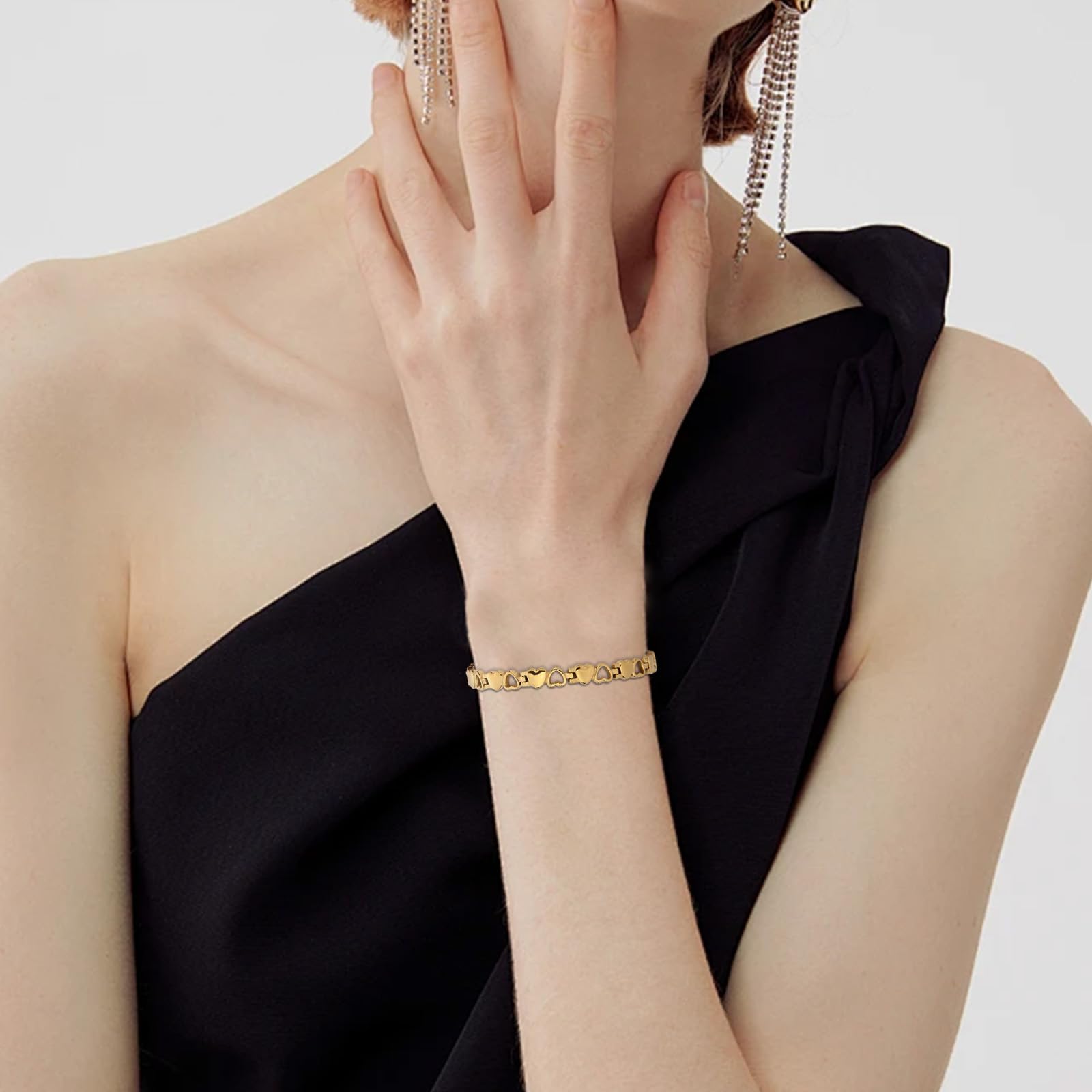 BioMag Pulseras magnéticas para mujer de acero de titanio con imanes fuertes en forma de corazón, 8.2 inches, Cobre