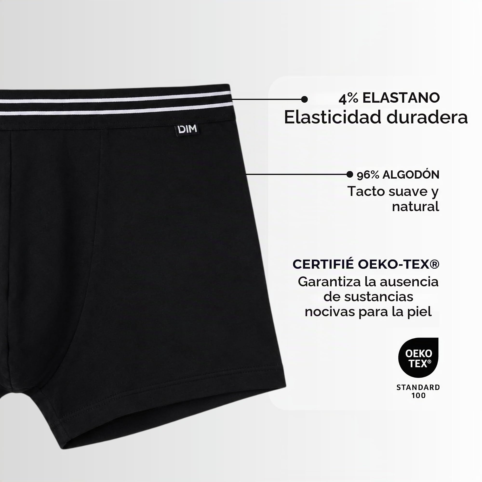 Dim Boxer Pack Ecodim Coton Stretch Confortable Negro Hombre x8