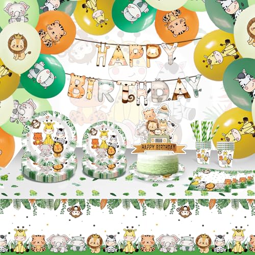 Louça aniversário animais da selva 20 pessoas 218 peças. Decoração de aniversário animais da selva louça festa safari e selva Decoração festa animais da selva Louça animais selva animais selva