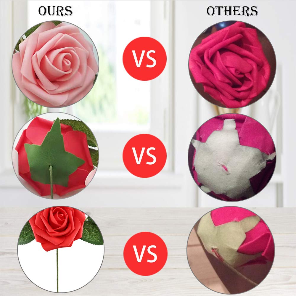 50 Rose Finte Artificiali In Schiuma PE Con Stelo – Colore Scuro, Per Bouquet Fai Da Te E Decorazioni - 2
