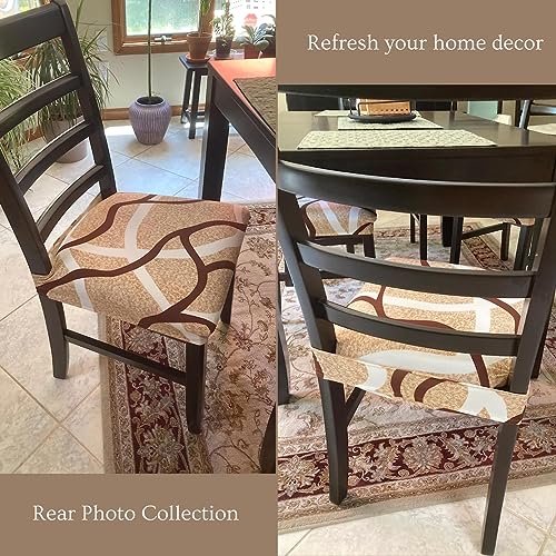 Image of SearchI Stretch Dining Chair Seat Covers Set of 8, Soft Removable Washable Seat Covers for Dining Chairs, Dining Room Seat Cover Slipcover Protector (Rear-Covered, Beige)