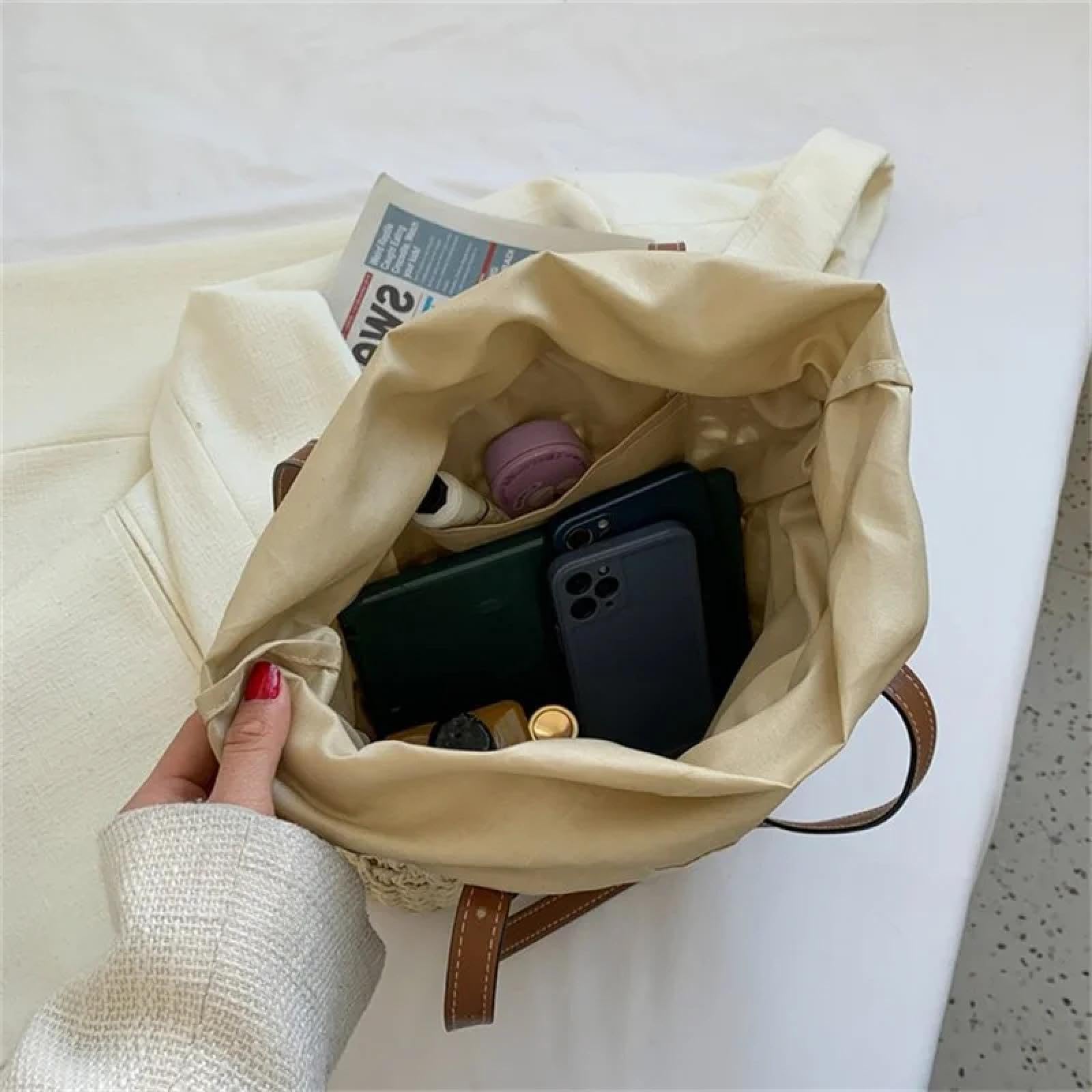 Bolsa De Paja Bolsos Casuales De Paja para Mujer Bolsos De Hombro Tejidos De Mimbre Bolso De Paja De Playa Tote De Gran Capacidad Bolsos Grandes para Señora