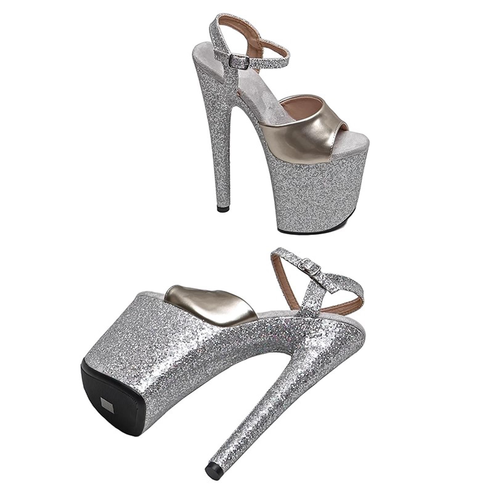 Talons Hauts de 8 Pouces pour Femmes, Sandales à Plateforme, Chaussures de travestissement Grande Taille, Escarpins à Talons Aiguilles pour soirée de Mariage habillée