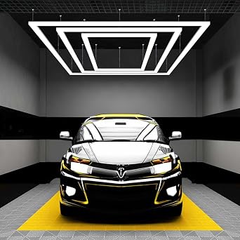 Neatfi 52,800 Lumens LED Garage Light - Ultra-Bright Shop Lighting | Easy Ceiling Installation | Auto Shops, Salons, Basements, Warehouse & Gyms 3 Rectangles, Cool White, Hanging/Suspended