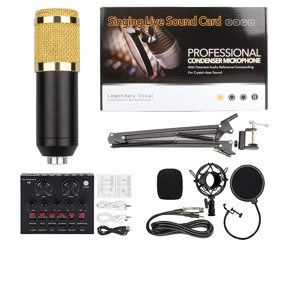 HMTE Kit Microfono a condensatore, Set di schede Audio, con Supporto Regolabile, Supporto Antiurto e Filtro Anti-Pop a Doppio Strato, per Registrazione/Gioco/Streaming