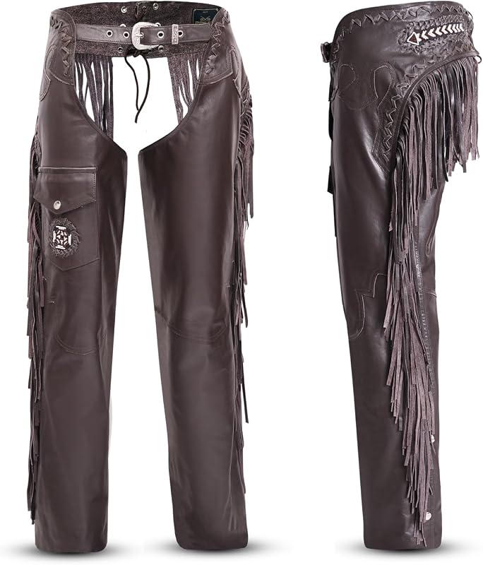 Assless Leather Chaps for Men and Women – Premium Full Grain Cowhide Western Cowboy Motorcycle Chaps – Handmade