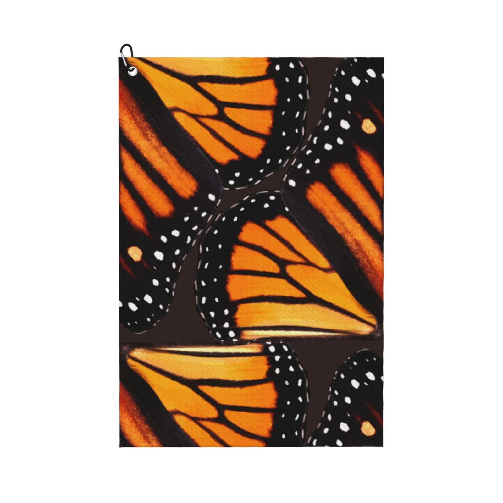 peiyeety Orange Monarch Butterfly Wings Microfiber Golf Towel with Carabiner Clip, 16x24 Inch Absorbent Waffle Weave Towel for Golf Bags