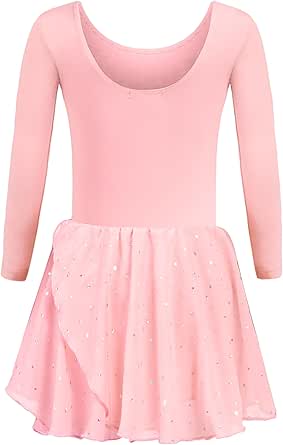 DANSHOW Kinder Ballettkleding Meisjes Dansjurken Meisjes Korte Mouwen Balletjersey Ballettpak Dansjurk met Chiffonrok, 8 Jaar