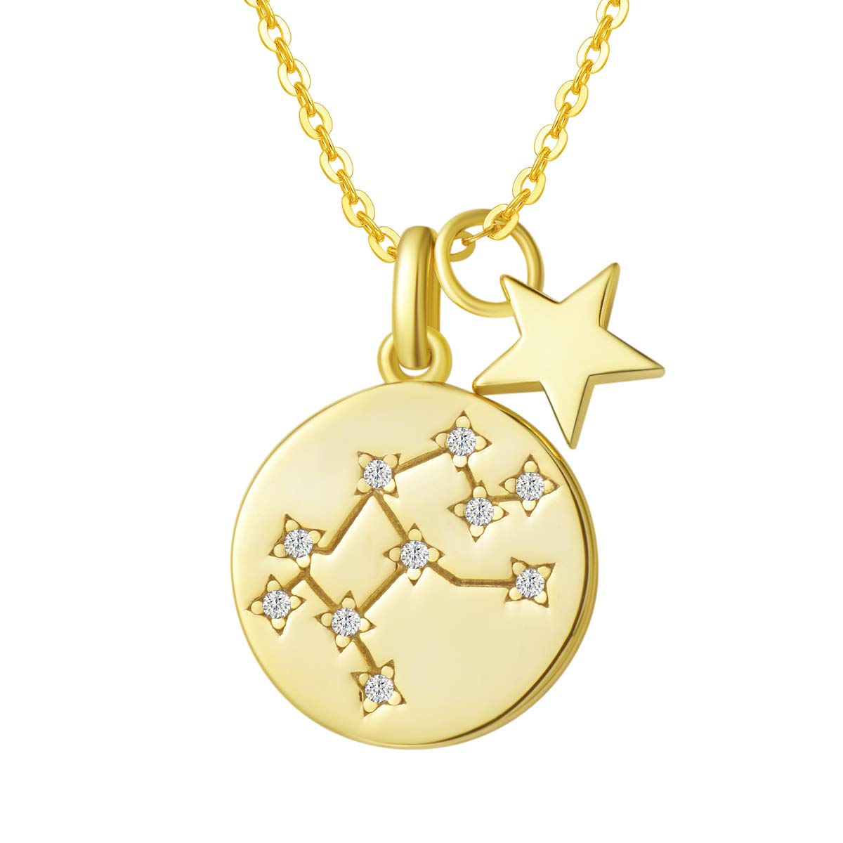 FANCIME Astrology Oroscopo Segno Zodiacale 12 Costellazione Ciondolo Collana in Argento Sterling 925 Placcato Oro Gioielli per Donna Ragazze Bambini - Catena Lunghezza: 40 + 5 cm