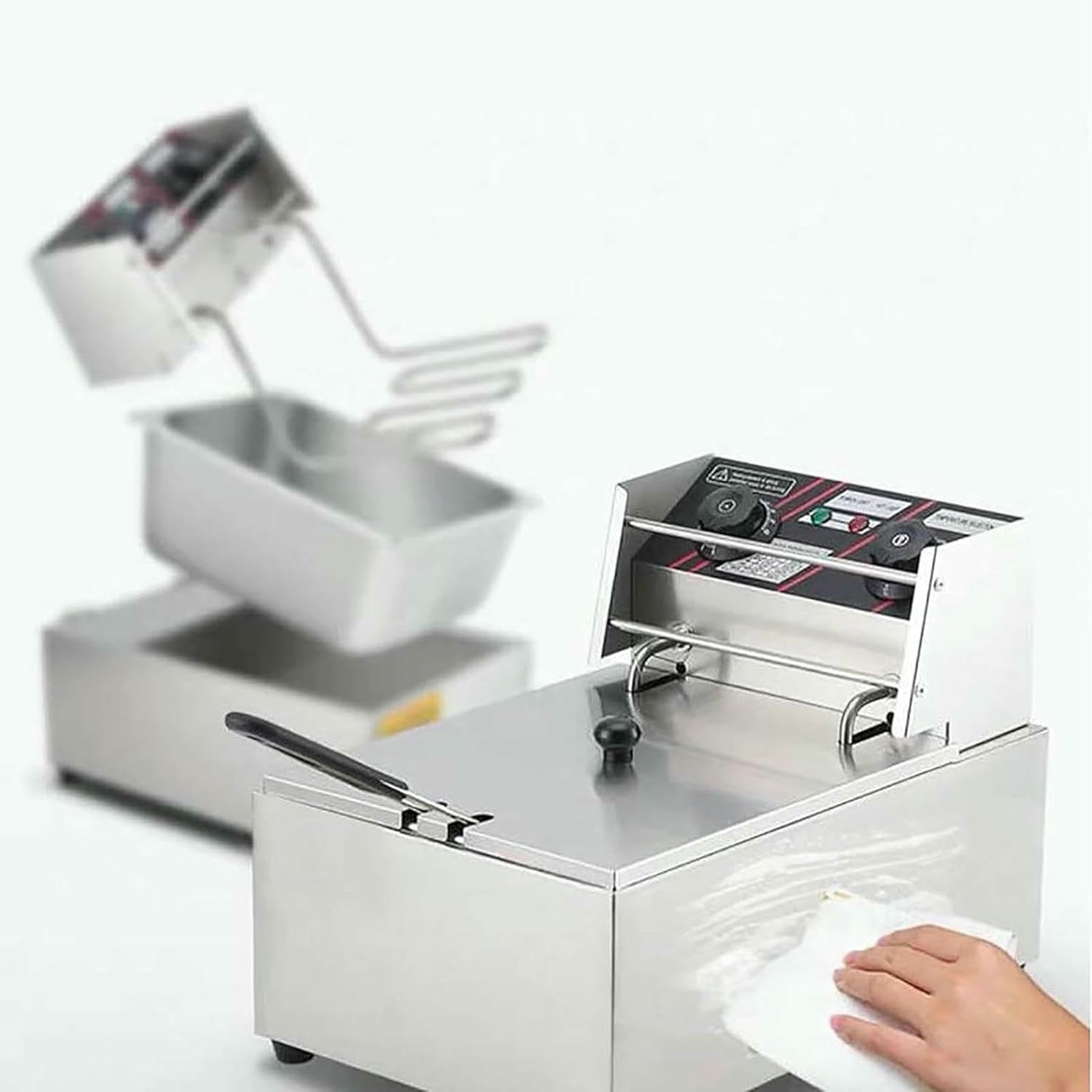 Friggitrice professionale, friggitrice elettrica da banco per uso commerciale e domestico, friggitrice elettrica in acciaio inox spesso con cestelli e coperchi per cucina domestica e ristorante~/