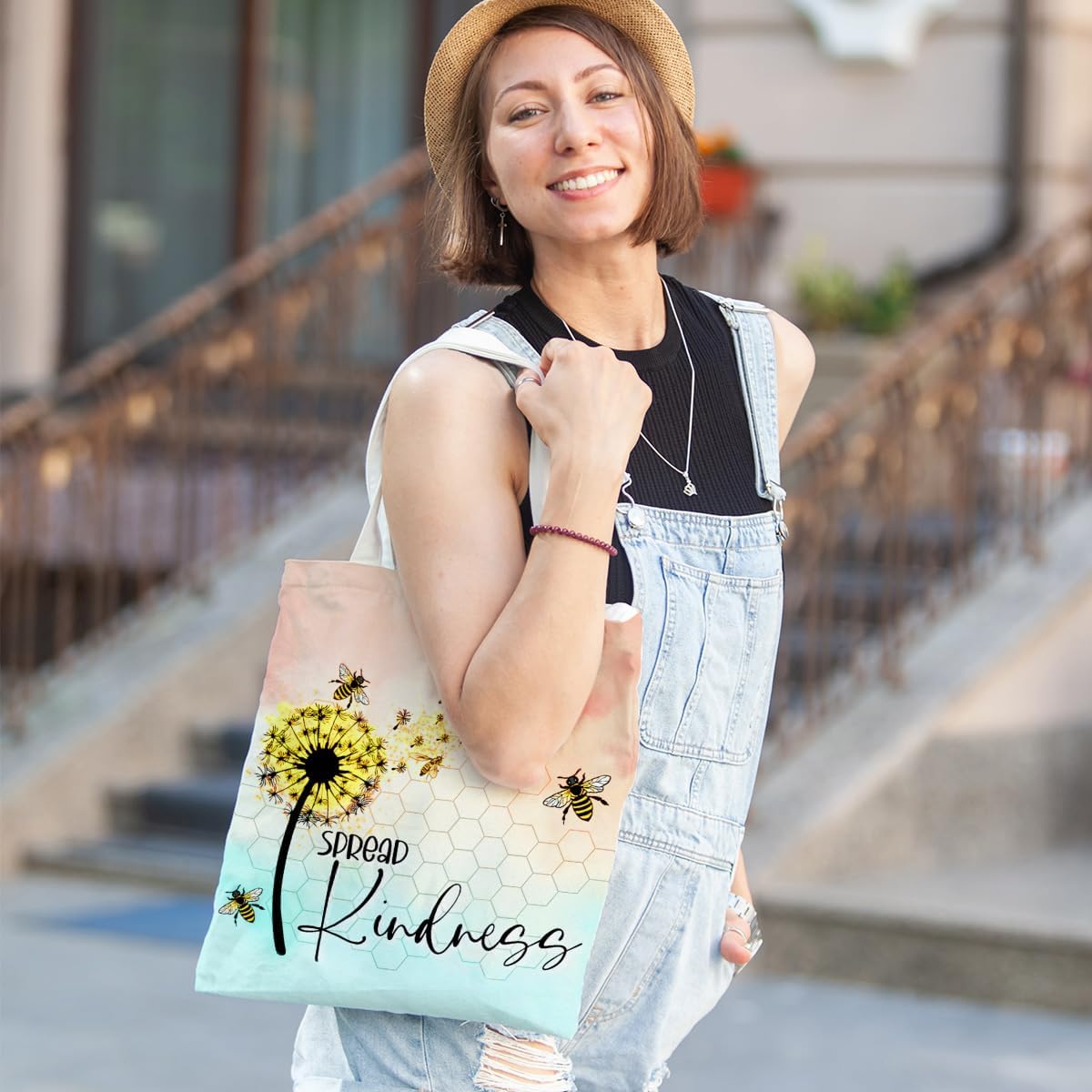 Bee Dragonfly Sunflower Gifts Canvas Tote Bag for Women Girl Christmas Birthday Cute Beach Reusable Grocery Bags image 2