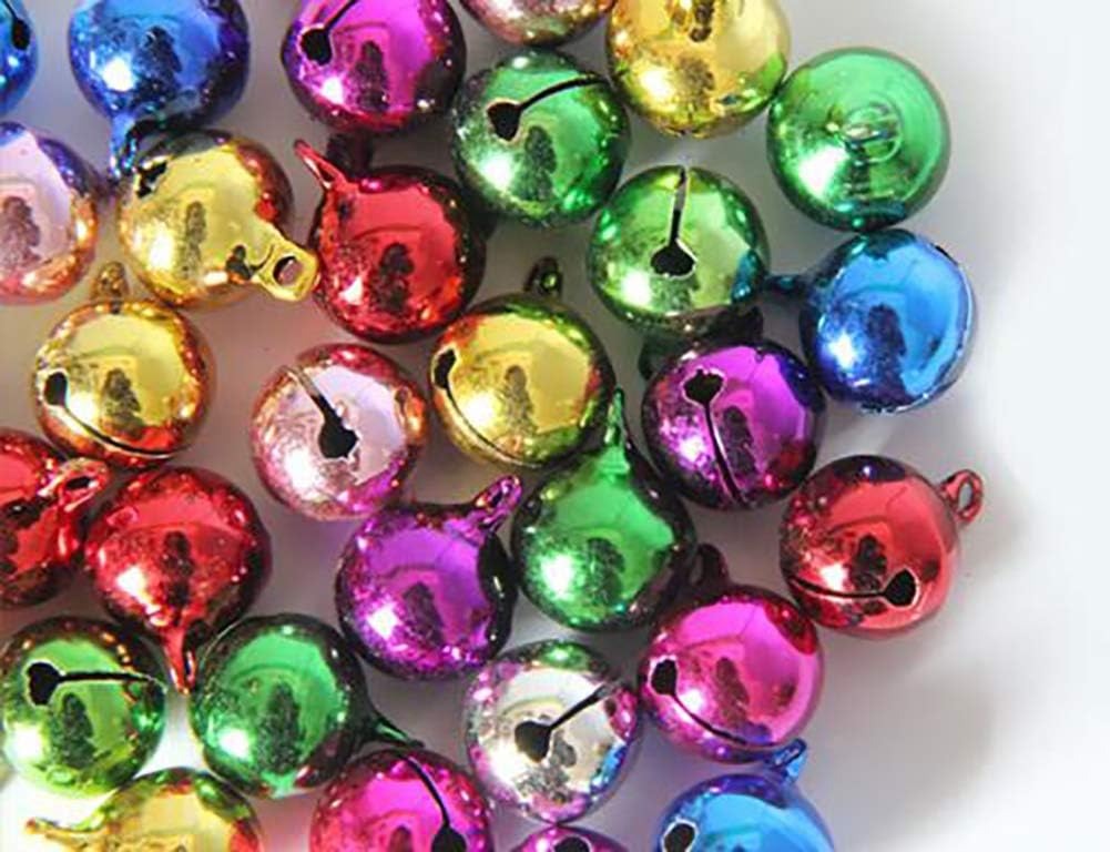 100PCS Small Copper Bell Jingle Bells Craft Bells Loose Beads Bell for Christmas Festival Decoration Home Decoration Jewelry Making DIY Bracelet Anklets Craft (Multicolor, 8mm)