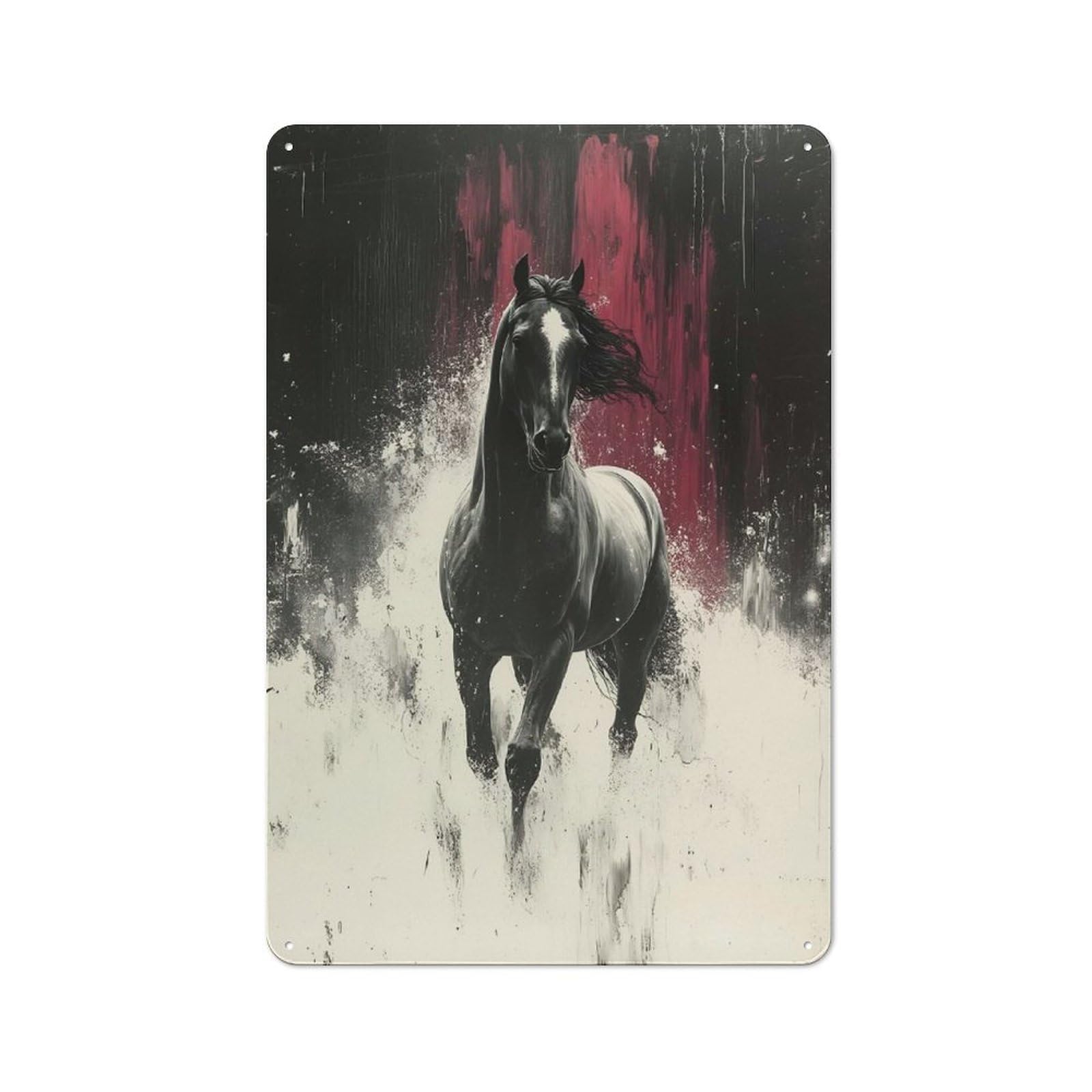 Junmoney Style-6 Rustic Metal Sign 30X20cm Featuring Dramatic Horse Portrait With Abstract Background For Hallway Wall, A Decorative Gift For A Newly Furnished Hallway