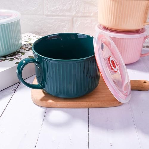 Miniatura 4 de Taza de sopa con tapa de 30.4 onzas, tazón de sopa rápido con asa, apto para microondas, cuenco de sopa y fideos, disfruta de sopas calientes en