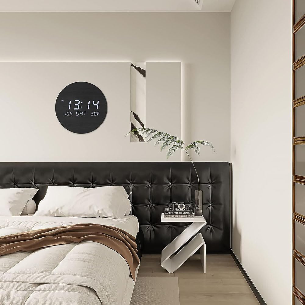 Moderne LED-Digital-Wanduhr Mit Temperatur-Holz, 12/24 Stunden Zeituhren, Lautlos, Aus Holz, Nicht Tickend, Beleuchtet, Großes LED-Display, Dekoration, Klassenzimmer, Büro