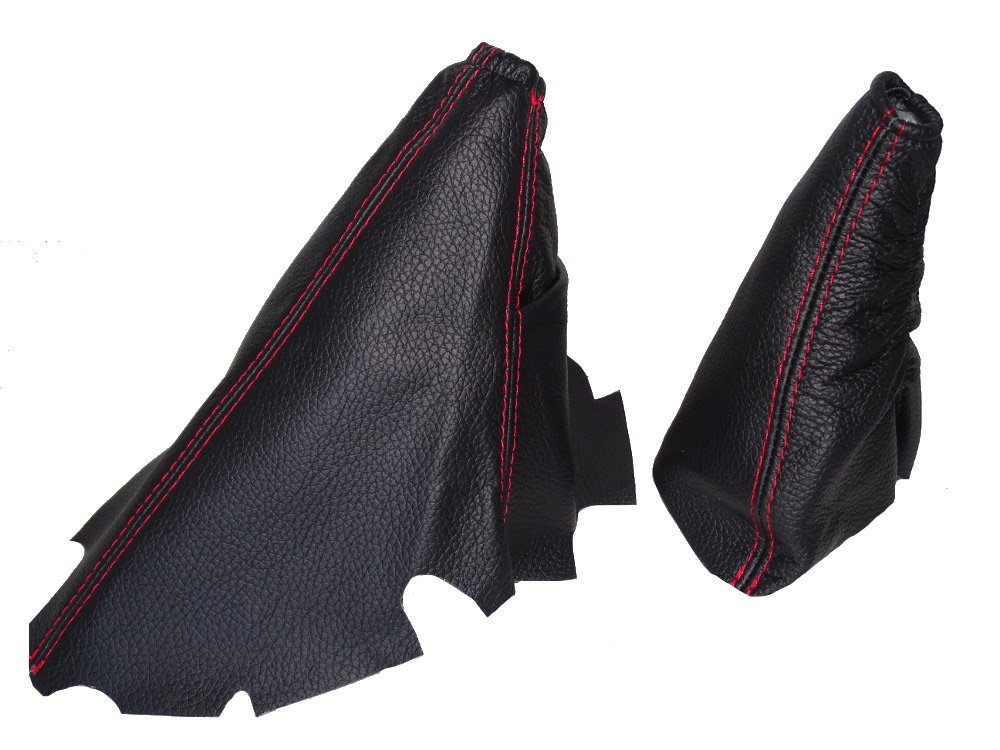 The Tuning-Shop for Pontiac Grand AM 1995-2005 Automatic Shift & E Brake Boot Black Genuine Leather Red Stitching