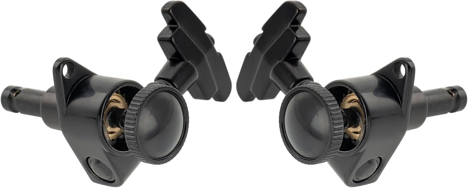 Musiclily Pro R18K 3R3L 18:1 Ratio Full Sealed Locking Machine Heads Tuners Tuning Pegs Keys with GR-Style Button for Acoustic Electric Guitar, Black
