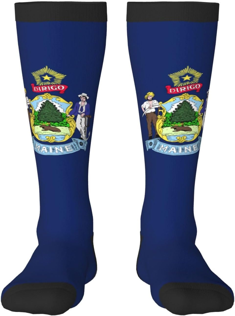 Maine State Flag Print Adult Socks, Elastic Stretch Socks,Soft Breathable For Daily Sports Casual Wear