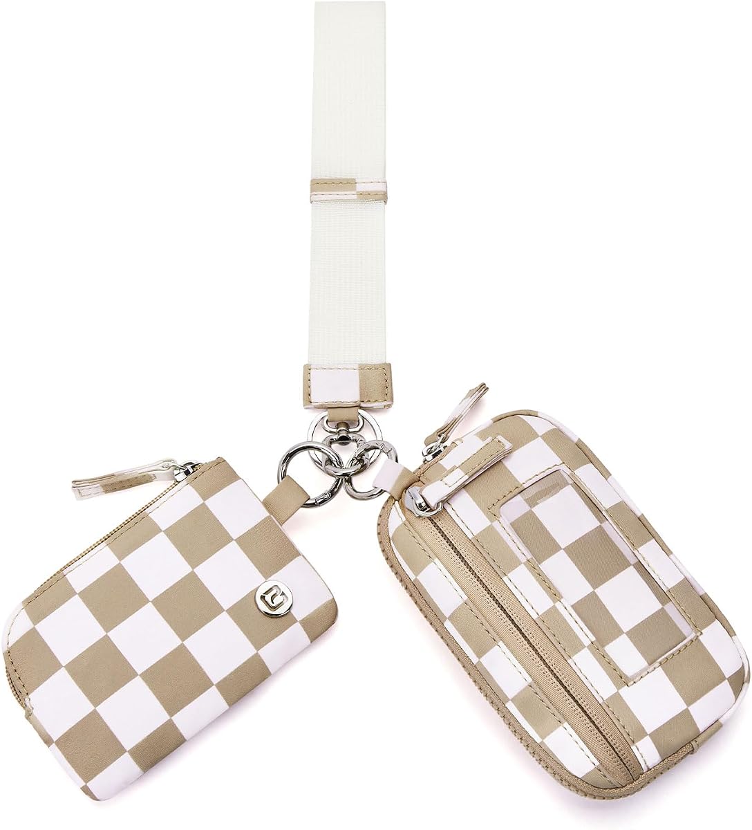 POIUGOYA Nylon Wristlet Wallets, Dual Pouch Keychain Wristlet Wallet, RFID Small Wallet With Coin Pouch,ID Window For Travel