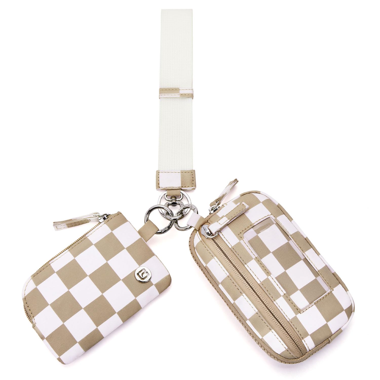 POIUGOYANylon Wristlet Wallets, Dual Pouch Keychain Wristlet Wallet, RFID Small Wallet With Coin Pouch,ID Window For Travel