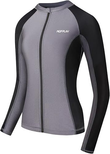 T-Shirt Anti-UV Femme Manches Longues Zip Avant UPF50+ – Rashguard Surf Natation Plage Protection Solaire
