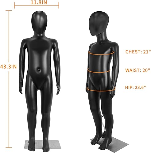 Miniatura 2 de SHAREWIN Maniquí infantil, maniquíes para niños de cuerpo completo de 43.3 pulgadas, maniquíes de forma de vestido negro para niños, exhibición