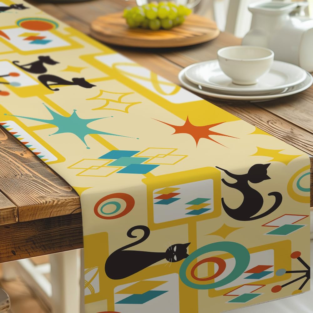 NBEADS Cat Table Runner, 33x183cm Polyester Animal Table Runner Abstract Geometric Table Mats Kitchen Dining Table Decoration for Kitchen Party Holiday Dinner