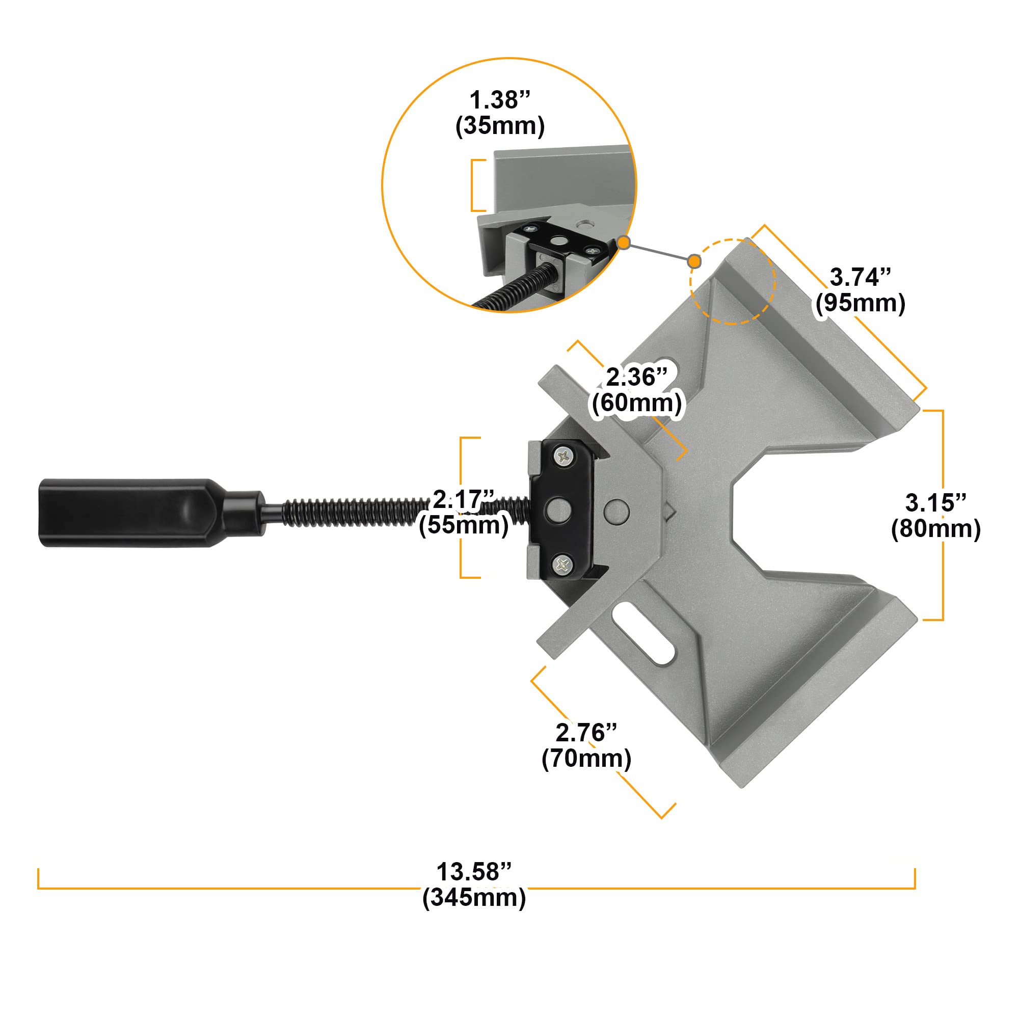 Hoteche 300301 Eckklemme mit einstellbarer 90-Grad-rechtwinkliger Klemme für Schweißen und Holzbearbeitung mit Premium-Aluminiumlegierung Rahmen mit Swing Backe Design Werkzeug