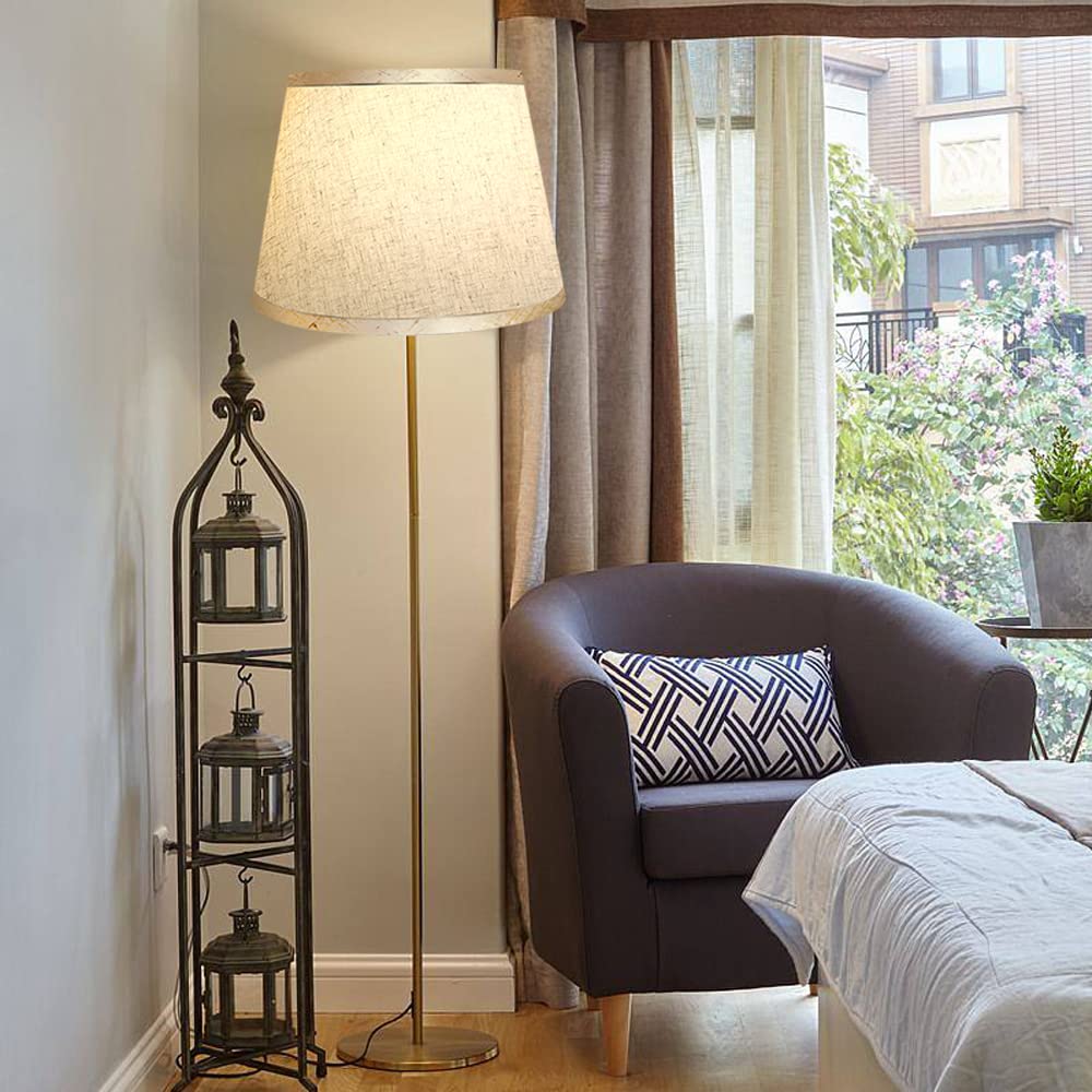 Stoff Lampenschirm, Mittlerer Trommel Lampenschirm für Tischlampe Wandlampe Nachttischlampe und Stehlampe, Naturleinen Hardcover Handgefertigt, 12" x 12" x 8" Spider (Weiß-2)