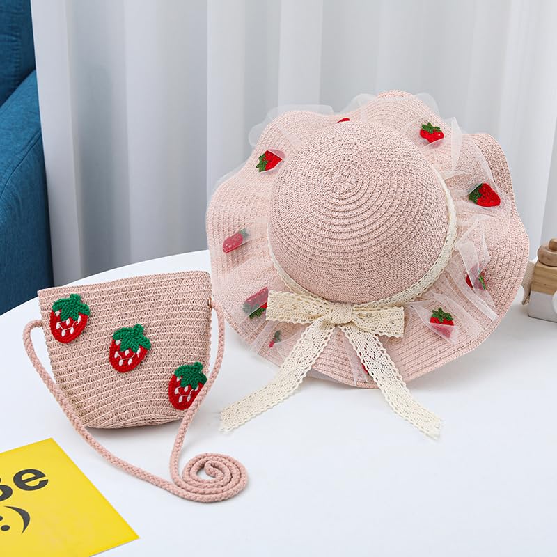 Strawberry Straw Hat for Women Teens with Strawberry Tote Bag Lolita Crochet Bucket Hat Outdoor2