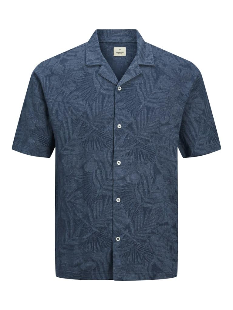 Jack & Jones Men's Shirt JPRBLUNAEL SS Resort Polo, Dark Denim Melange, L