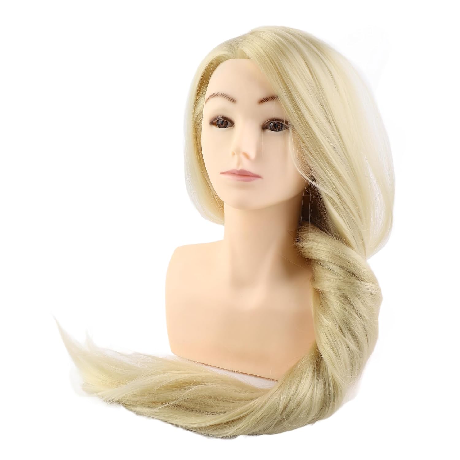 BRRNOO Mannequin Head, Mannequin Head Human Cosmetology with 70% Real Human 1 Beige Dummy, Hairdressing Tool, 70% Hair, 20% Animal Hair,10% Fiber, Plastics