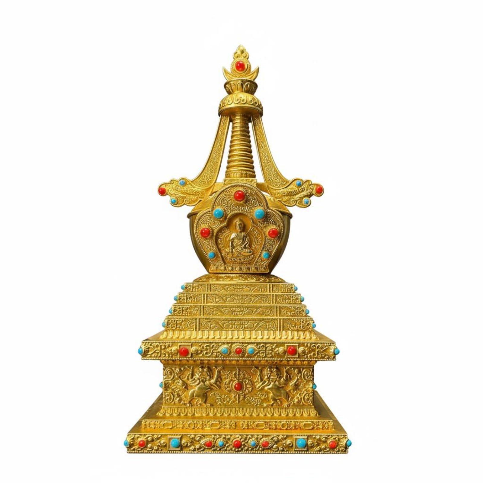Pagoda Budista Stupa Torre Estatua Escultura de Latón con Diseño Detallado y Buda Interno Símbolo de Protección y Adecuada para Altar Meditación, 21cm 21cm 44cm, Torre Jixiangmen