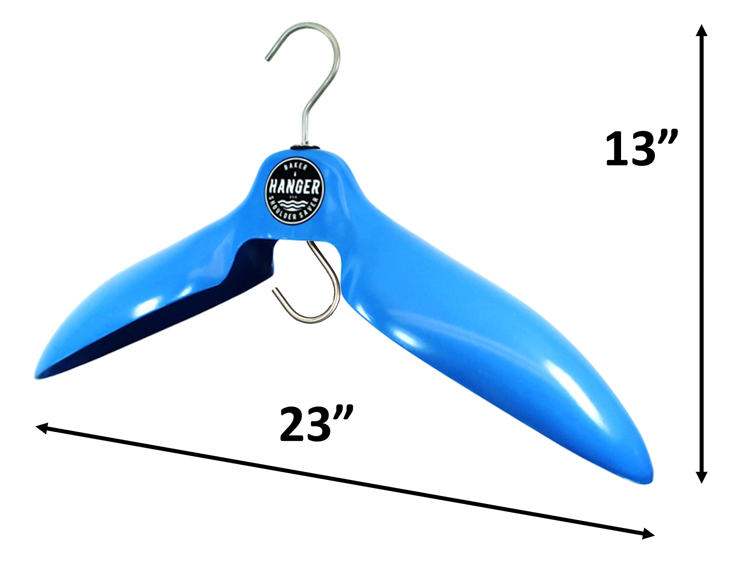 Wetsuit Hanger & Accessory Hanger 'Shoulder Saver' by BAKER HANGER - USA Made - Hanger Includes Bottom Accessory Hanger Hook for Storing Items Inside Suit, 4 Inch Hook (Blue)