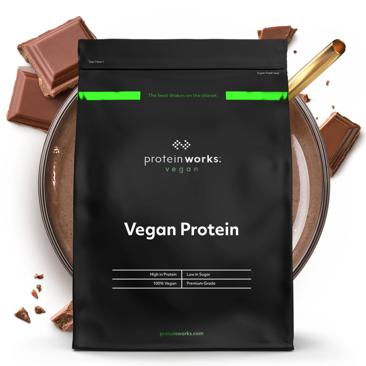 Protein Works - Vegan Protein Powder, Chocolate Silk, 33 Servings, 100% Plant Based & Natural, Premium Multi-Protein Blend, Low Fat Shake, Low Calorie Shake, 1kg
