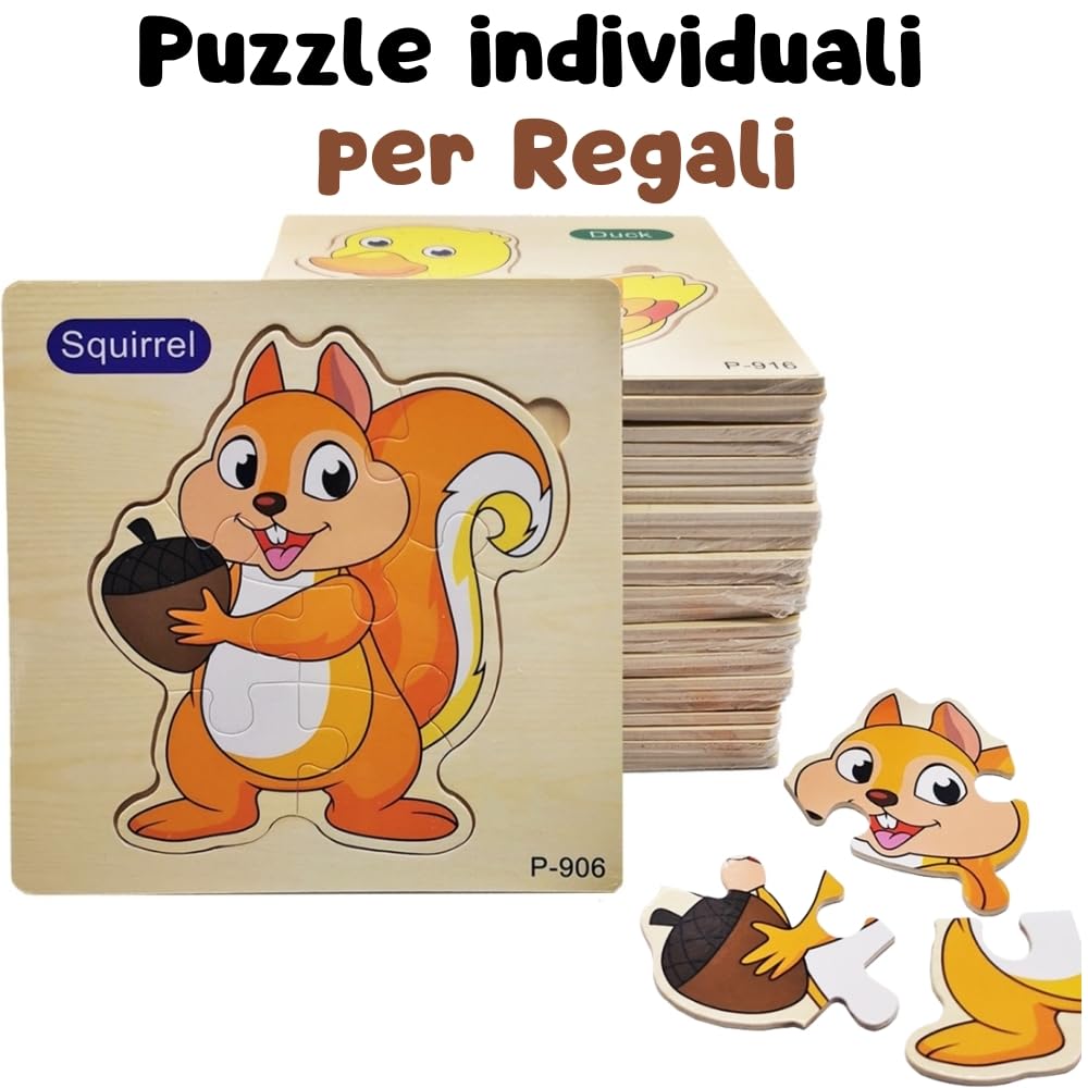 16 PCS Puzzle in Legno per Bambini di 1, 2 anni e 3, Regali per Compleanni e asilo nido, Giocattoli Educativi Montessori, Regali Originali, Puzzle in Legno con Animali (16 PUZZLE)