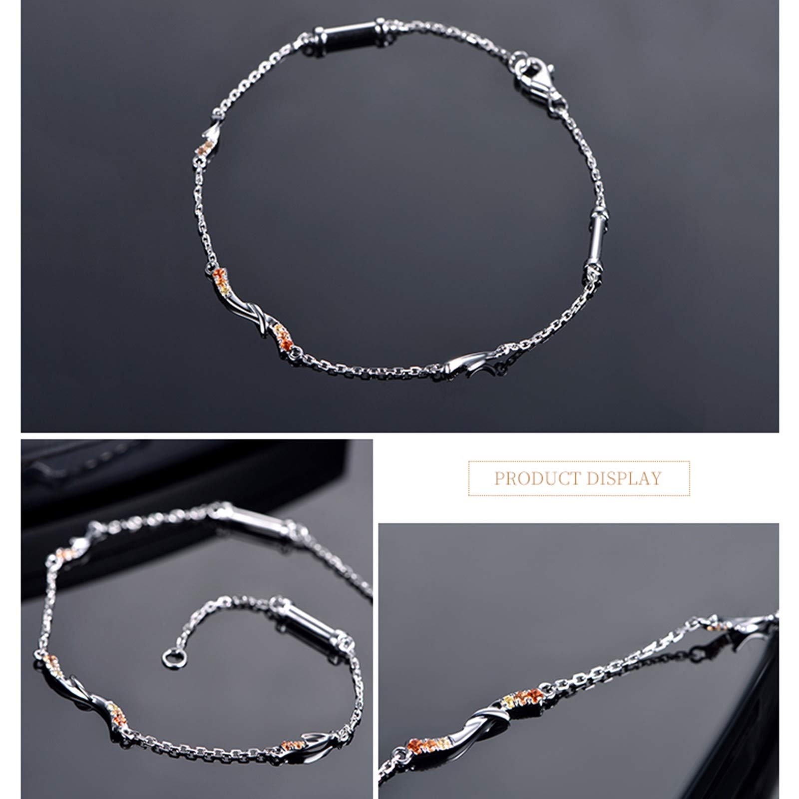 ZH1YFD Pulsera Oro Blanco 18K para Mujer, Eslabón de Barra con Cadena de Zafiro de Colores Pulsera Mujer 16-19CM