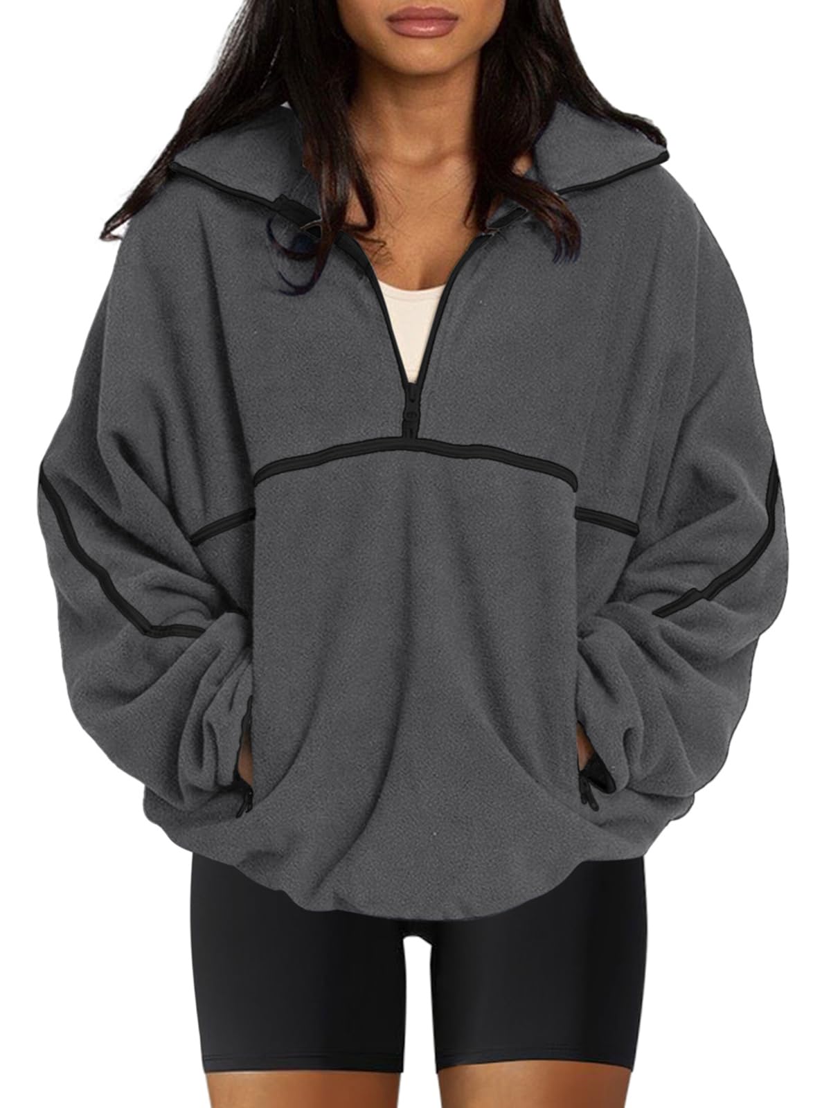 LASLULU Women Half Zip Oversized Sherpa Fleece