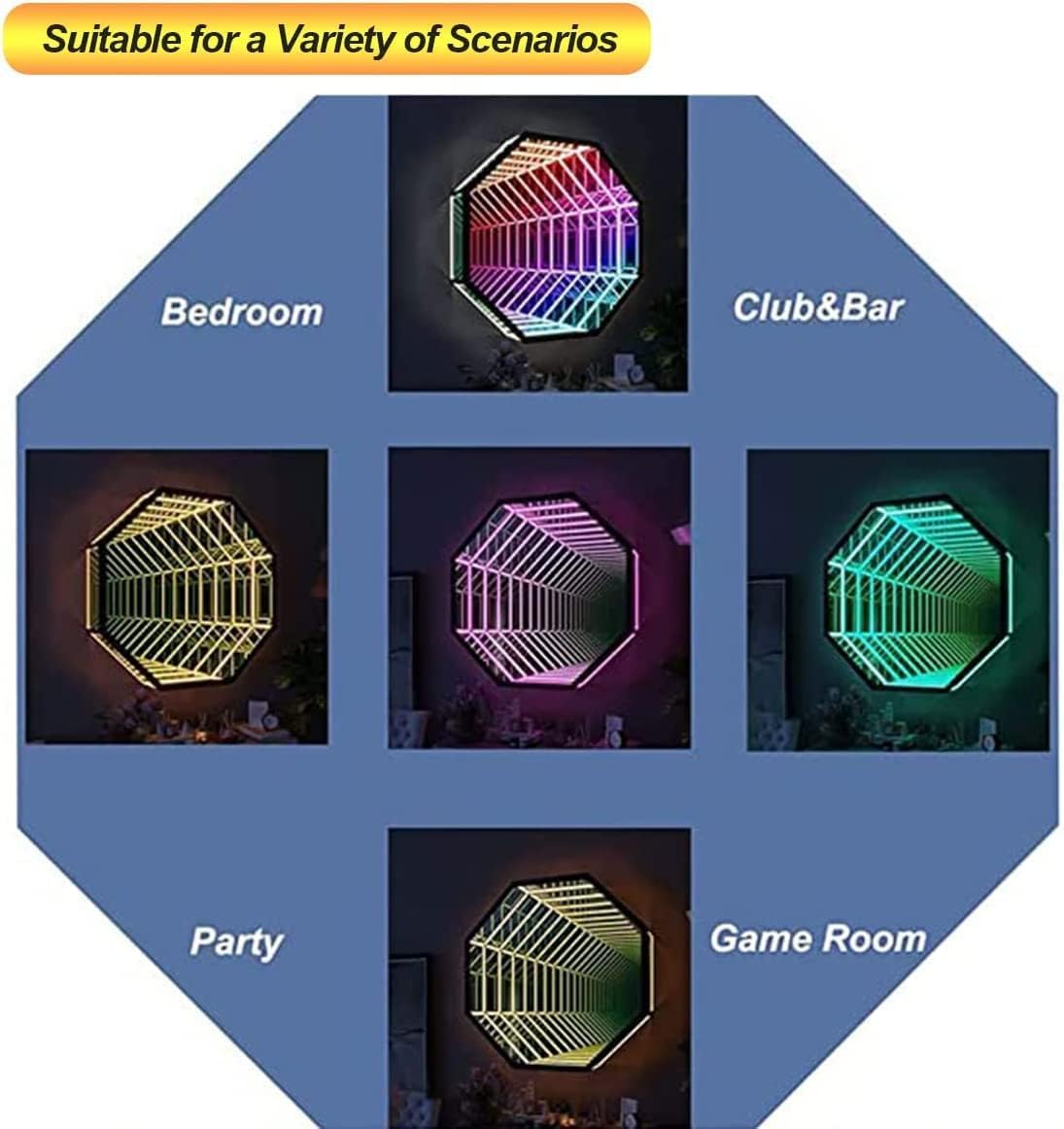 Lustro tunelowe nieskończoność lampa ścienna, kolorowe RGB artystyczne światło ścienne, wyjątkowa dekoracja stołu do gier, garażu, pokoju sensorycznego, średnica 50 cm
